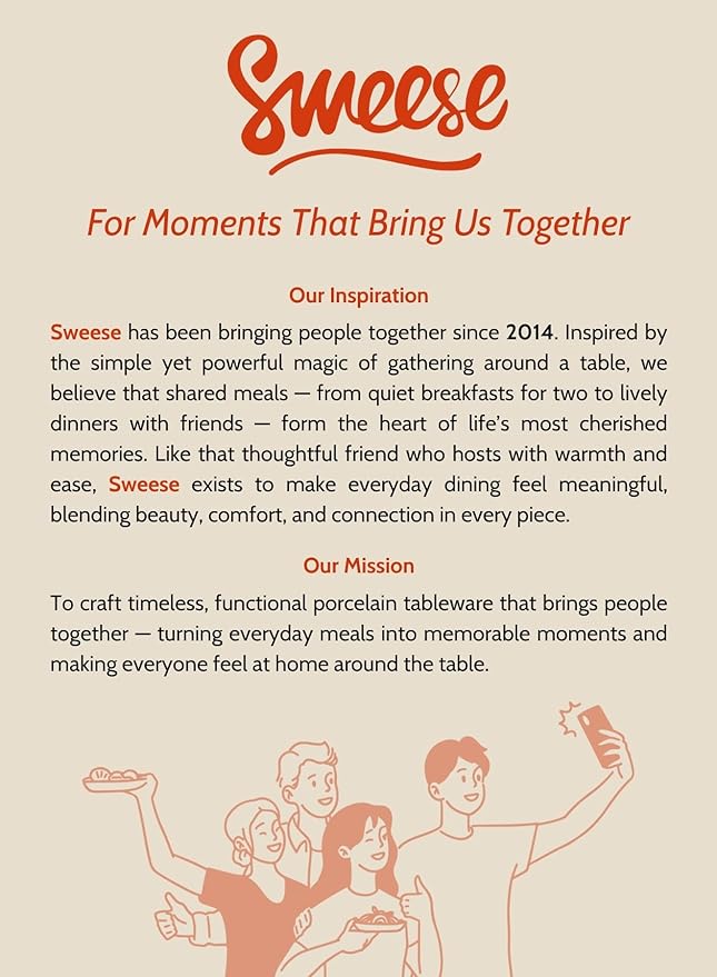 Sweese Porcelain Dinner Plates Set - 10 Inch Beige Round Dishes, 6-Pack, for Salad Serving, Scratch Resistant, Oven, Microwave Safe