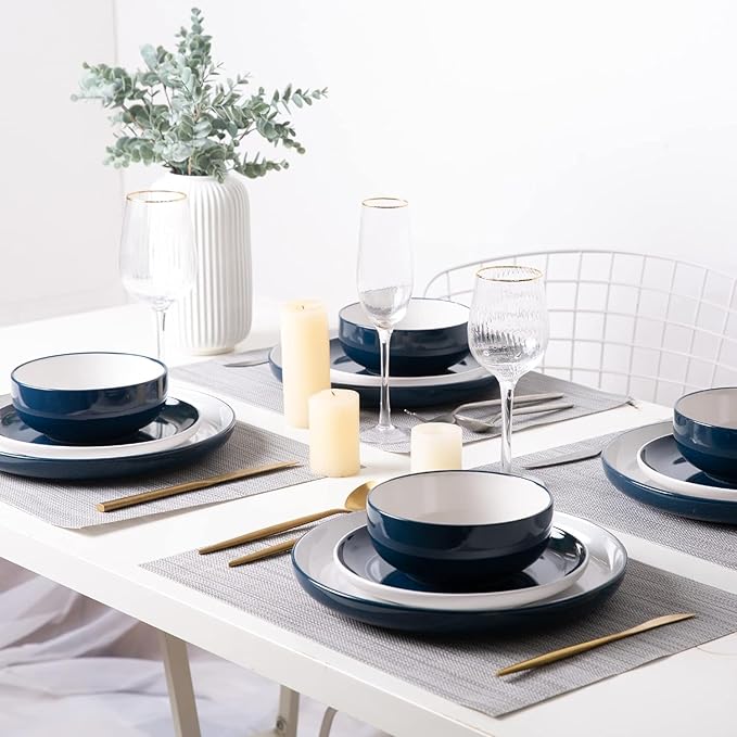 GBHOME 12 Pieces Ceramic Dinnerware Set, Modern White Dish Set for 4,Scratch Resistant Smooth Plates and Bowls Sets,Oven Safe,Microwave & Dishwasher