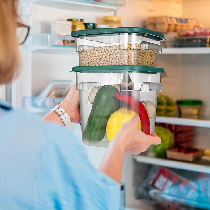 Suclain 8 Pcs Food Storage Container with Lids Set 2qt and 4qt Square Clear Commercial Containers with Scales Handles for Home Restaurant Kitchen Food Storage, Marinating Meat, Proof Dough (Green)