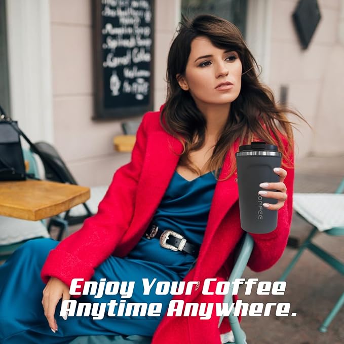 Travel coffee mugs leak-proof, reusable coffee cups with lids, stainless steel vacuum thermos coffee tumblers,thermal insulation cups for men and women hot & cold drinks(2nd-Blue, 12OZ)