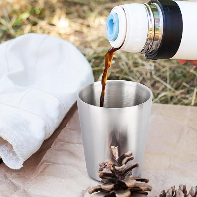 Beasea Stainless Steel Cups 8.8 oz, 4 Pack Small Stainless Steel Tumbler Bulk Stackable Insulated Mini Cups for Drinking Double Wall Metal Glasses Tin Cups for Office Home Party Camping