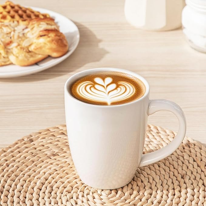 vancasso White Ceramic Coffee Mug Set of 6, 16 Oz Tea Cups with Handle for Latte, Tea, Cappuccino, Milk, Cocoa, Microwave&Dishwasher Safe