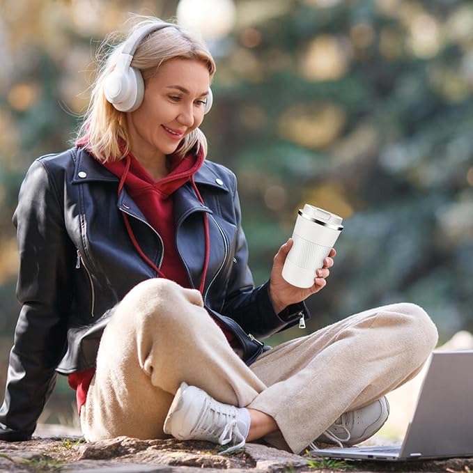 Insulated Coffee Tumbler 17 oz, Stainless Steel Coffee Mug with Lids, Travel Coffee Mug Leak Proof, Double Wall Vacuum Insulated Reusable Iced Coffee Cup, Keep Drinks Hot and Cold (White, 17 Ounces)