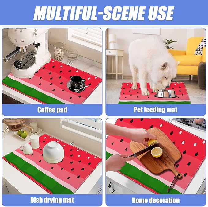 Watermelon Dish Drying Mat for Kitchen Counter Fruit Drying Pad Absorbent Reversible Dish Drainer Rack Mats Draining Pad 18"x24"Inch