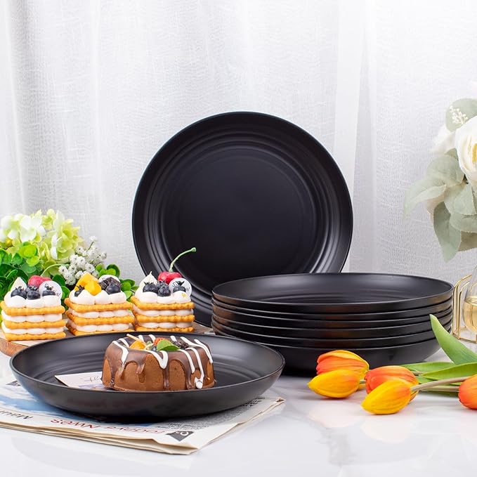 supernal 16pcs Black Wheat Straw Plates,10 inch Unbreakable Dinner Plates,Reusable Plastic Plates,Dishwasher & Microwave Safe,Lightweight Dinnerware Plat Set for Kitchen,Camping