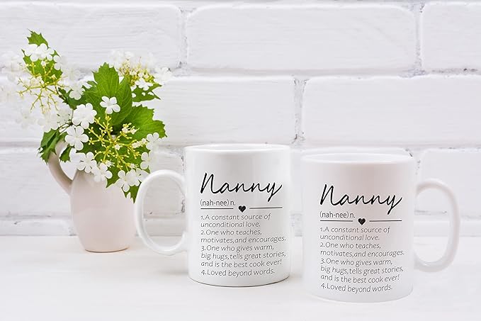 QASHWEY Nanny Definition Coffee Mugs Mug, Nanny Grandma Mother's Birthday Gifts for Granddaughter Grandson,Best Grandma Nanny Gifts Double Side Printed Ceramic Mug Cup 11 Ounce
