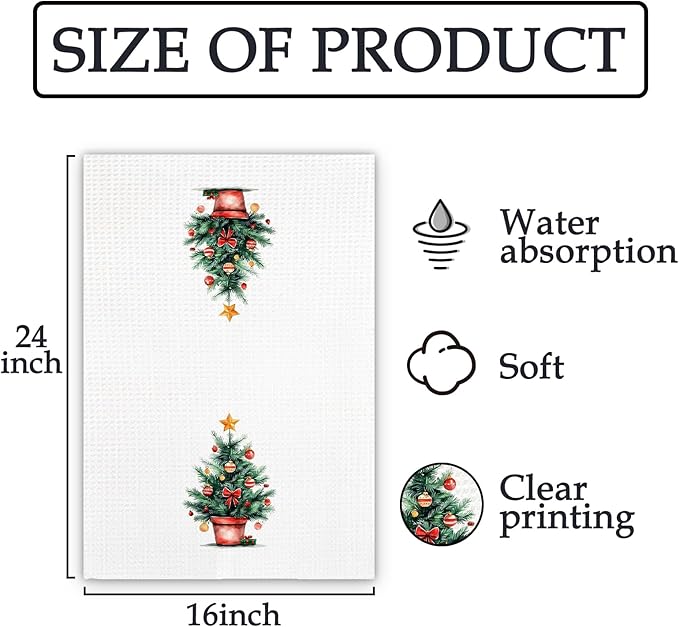 Christmas Tree Kitchen Towels, Christmas Winter Dish Towels, Xmas Tree Winter Holiday Decorative Hand Towels for Bathroom, Rustic Xmas Farmhouse Kitchen Bathroom Decor(16x24 Inch)