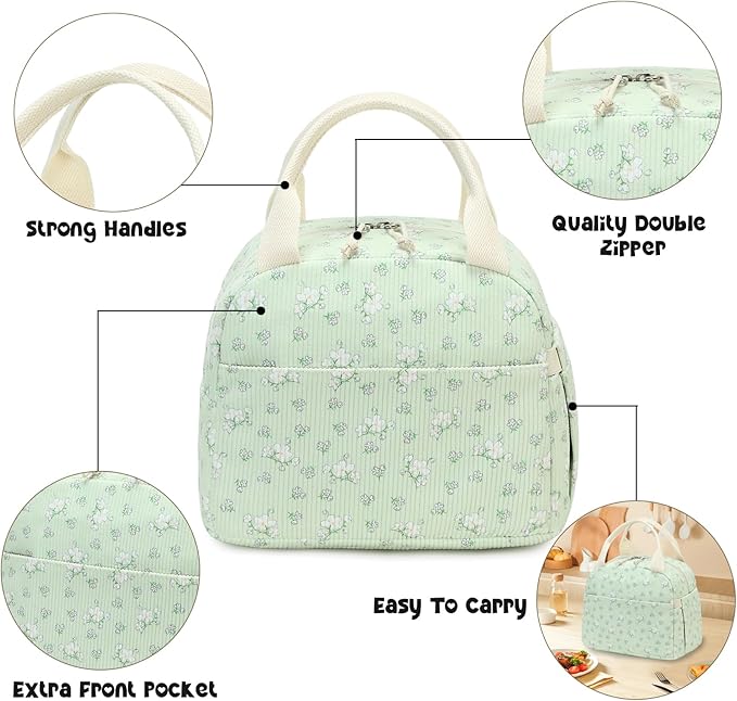 Bluboon Lunch Bag for Women Men Cute Corduroy Lunch Tote Bags Reusable Insulated Lunch Box Large Capacity Reusable Insulated Cooler for Work Picnic or Travel