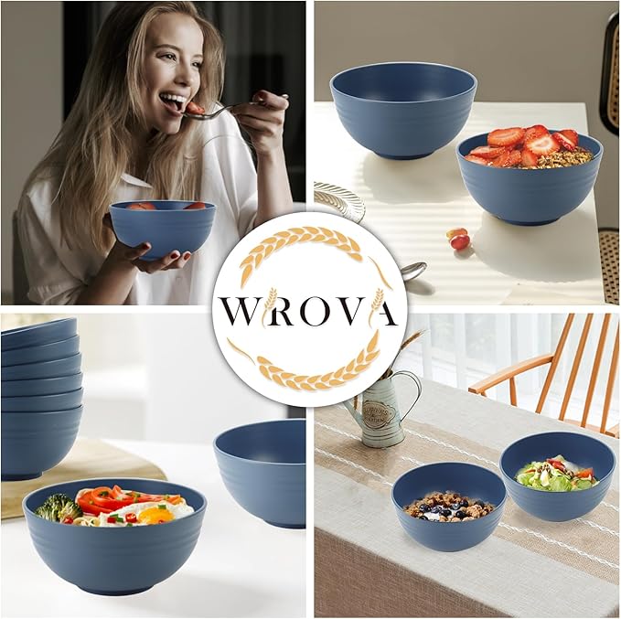 Wheat Straw Bowl Sets,8 PCS Unbreakable Cereal Bowls 26 OZ,Microwave and Dishwasher Safe Bowls,Kitchen Bowl suitable for cereal,salad,snack and soup (Navy Blue)