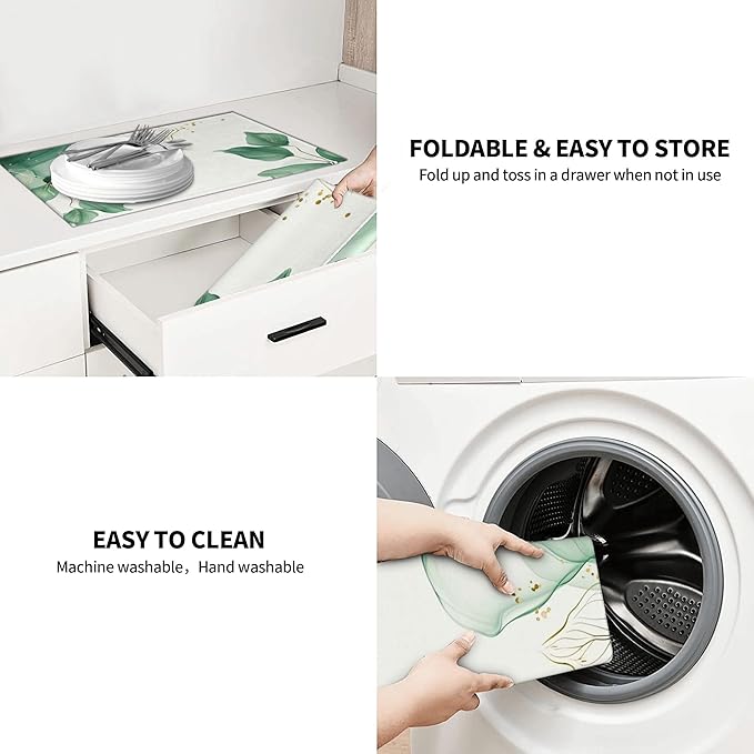 Watercolor Green Palm Leaves Dish Drying Mat 18x24 Inch, Microfiber Absorbent Fast Dry Mat Large Dish Mat Drying Kitchen Mat, Kitchen Drying Pad for Kitchen Counter Coffee Bar Decor Gifts