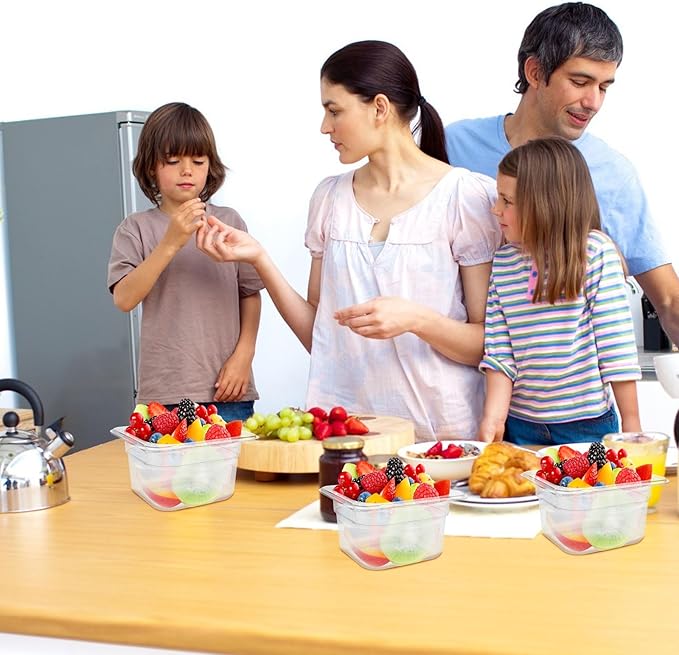 10 Pack 1/6 Size Plastic Clear Food Pan, 4 Inch Deep Polycarbonate Pan, Stackable Restaurant Commercial Hotel Pans for Fruit Vegetable Corns - 1.58 Quart Capacity