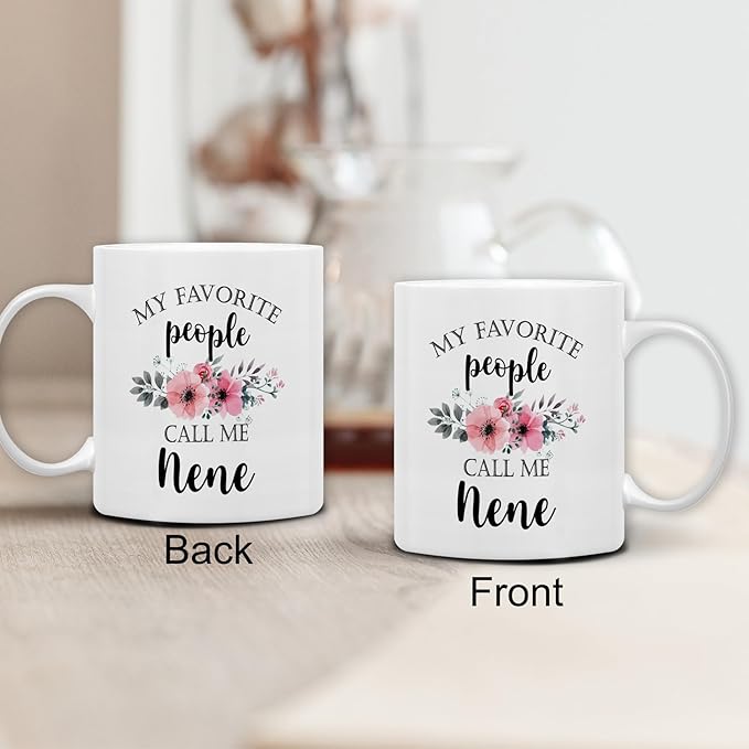 QASHWEY Nene Coffee Mug, Nene Gifts for Grandma, NeneGifts from Grandkids, Grandma Coffee Mug, Mothers Day Mug Tea Cup Gifts for Nene, My Favorite People Call Me NeneCoffee Cups Ceramic 11oz