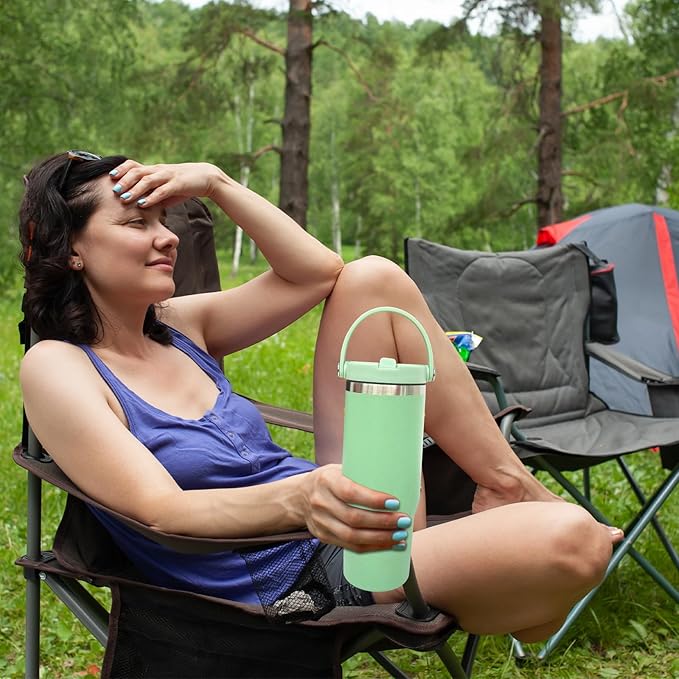 30 oz Tumbler Bulk with Top Handle, Double Wall Vacuum Insulated Tumbler with Flip Straw, Travel Coffee Mug 30oz Powder Coated Cup for Laser Engraving (Green,4 pack)