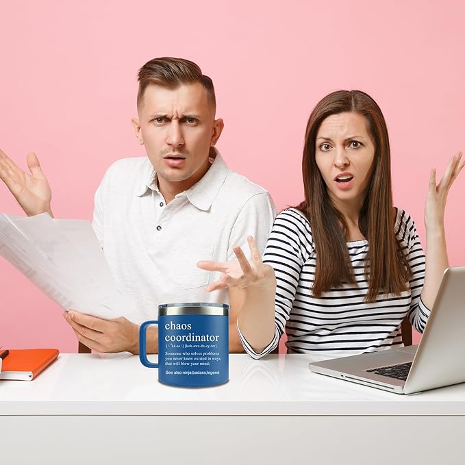 Chaos Coordinator Tumbler Cup, Christmas Gifts for Women,Unique Gift Idea for Employee,Boss Lady,Teacher,Office,Gifts for Mom,Coworker,Birthday,Thank You Gift for Women,14 oz Blue Mug