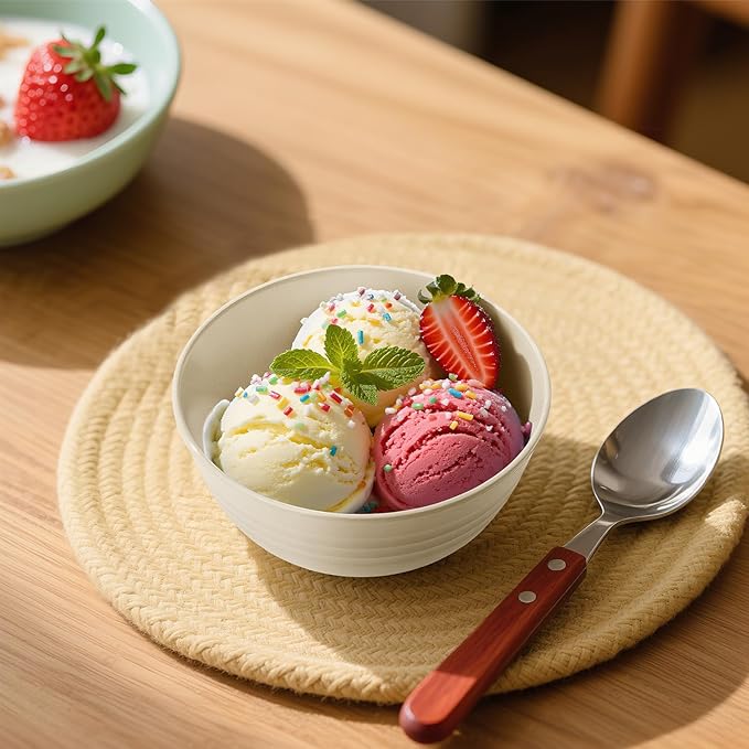 Wrova Small Wheat Straw Bowls Sets of 6,Dishwasher Safe and Microwave Safe Snack Bowls 10oz,Alternative Handy Plastic Bowls Reusable for Snack and Ice Cream.Beige Series