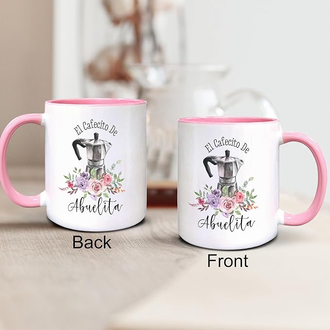 QASHWEY Abuelita Gifts Coffee Mugs, Grandma Gifts, Mothers Day Grandma Mug Coffee Tea Cup Gifts for Grandmas SpanishAbuelita, El Cafecito De Abuelita CoffeeCups Ceramic 11oz (Pink)