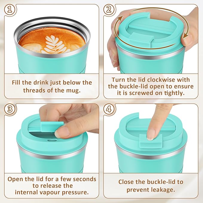 KETIEE Travel Mug 12oz: Vacuum Insulated Coffee Mug with Leakproof Lid, Travel Coffee Mug, Stainless Steel Double Walled Reusable Coffee Cup for Hot and Iced Coffee Tea Water (Blue)