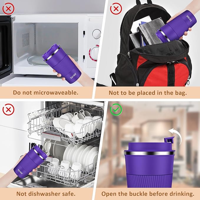 KETIEE 12oz Coffee Mug: Vacuum Insulated Coffee Cup with Leakproof Lid, Travel Coffee Mug Stainless Steel Double Walled Reusable Coffee Cup for Hot and Cold Water Coffee (Purple)