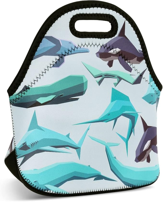 Violet Mist Cute Neoprene Lunch Bag Reusabl lunch bags Bags Shark Insulated Thermal Lunch Box Cool Sea Animal Food Hand Bags Cooler Lighweight Washable lunch bags Work Picnic Gift for Women Men Adult