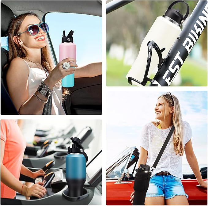 40 OZ Water-Bottle Fit Car Cup-Holder - Double Wall Vacuum Insulated Thermal with Lid and Straw, Stainless Steel Cup 40oz with Carrying Case, for Travel Drive