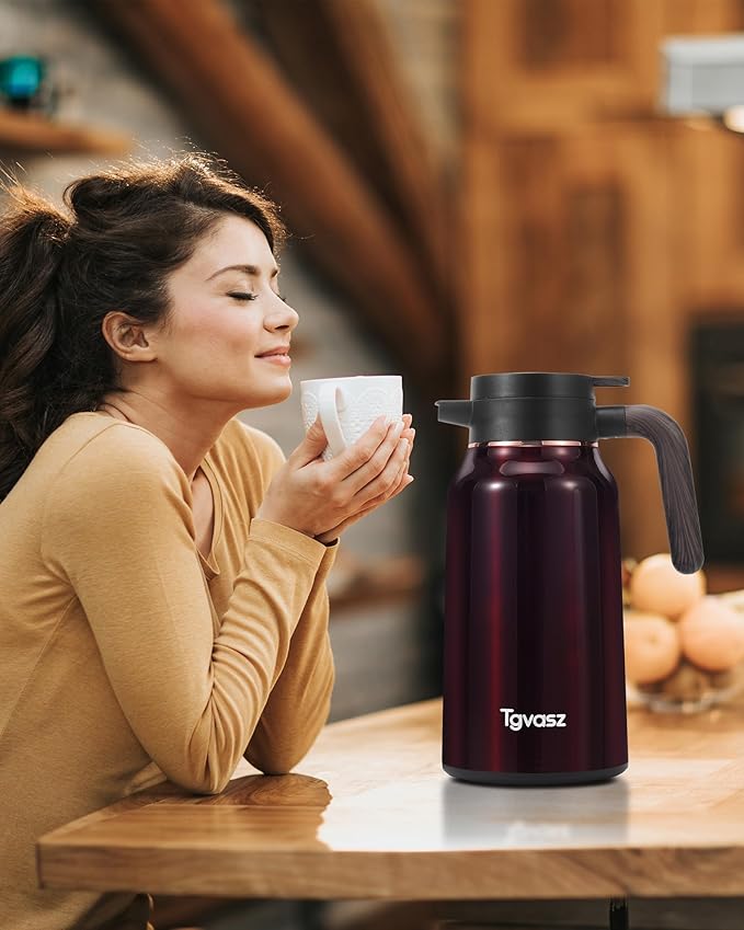 Thermal Coffee Carafe 70 oz - 36 Hour Hot Stainless Steel Carafes for Hot Liquids-Insulated Coffee Carafes For Keeping Hot/Cold Coffee, Tea, Water, Drink Dispenser for Parties(Black)