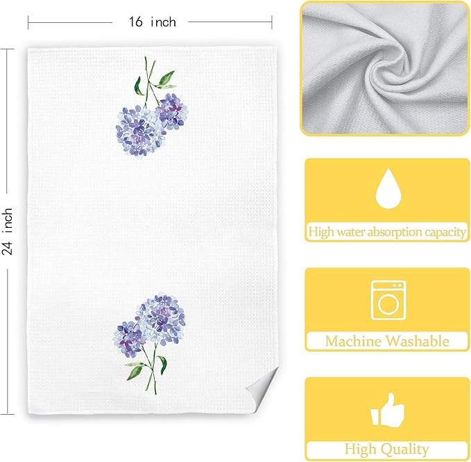 Purple Hydrangea Flowers Floral Kitchen Towels Set of 2 - Flowers Decorative Hand Towels for Bathroom, Purple Hydrangea Decor Dish Towels for Kitchen, Floral Hand Towels, 16x24