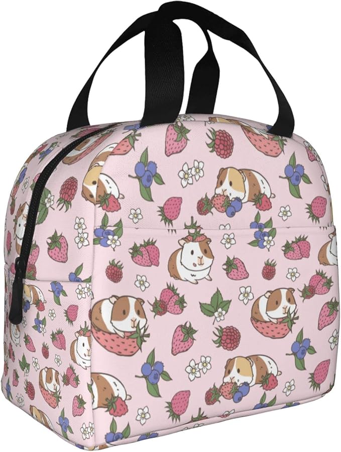 Strawberry Lunch Bag Guinea Pig Insulated Kawaii Lunch Box for Kids Women Men Reusable Pink Lunch Tote for School Office Work Picnic Hiking