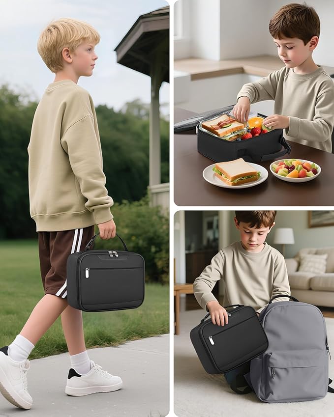 Tuwubi Kids Lunch Bag Insulated Lunch Box for Kids Small Lunch Bag for Boys/Girls Durable Lunchbox for School,Black 10-Can(5L)