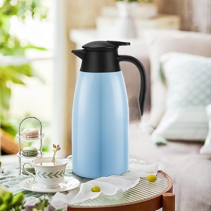 70oz Coffee Carafe Airpot Insulated Coffee Urn Stainless Steel Vacuum Thermal Pot Flask for Coffee, Hot Water, Tea, Hot Beverage Keep 12 Hours Hot, 24 Hours Cold, Blue