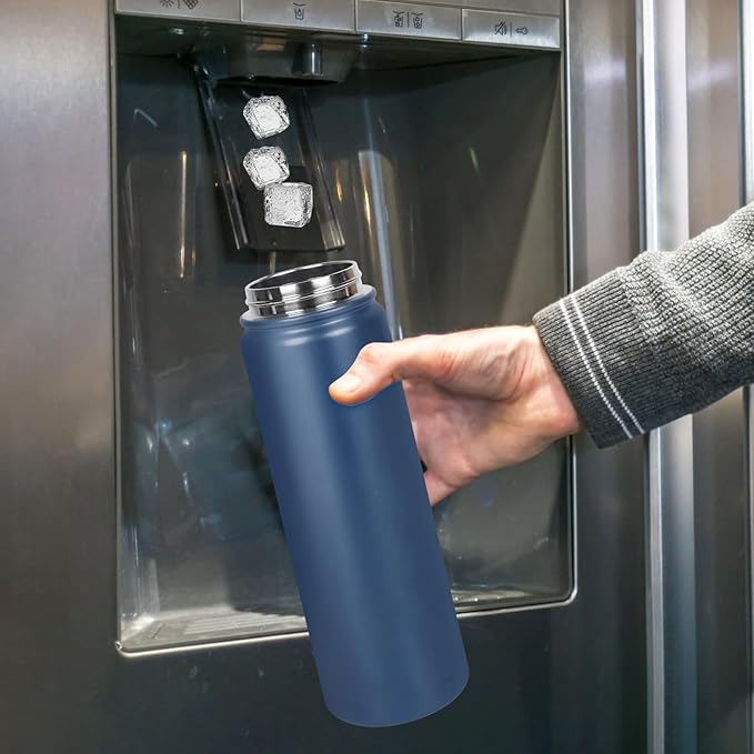 24 oz Insulated Water Bottle with Straw, Stainless Steel Double Wall Vacuum Thermos with Straw Lid Leak Proof, Wide Mouth Lid, Keep Cold and Hot