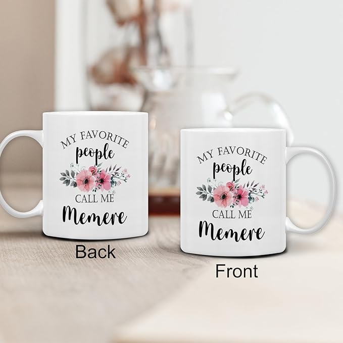 QASHWEY Memere Coffee Mug, Memere Gifts for Grandma, MemereGifts from Grandkids, Mothers Day Mug Tea Cup Gifts for Memere Grandma, My Favorite People Call Me MemereCoffee Cups Ceramic 11oz