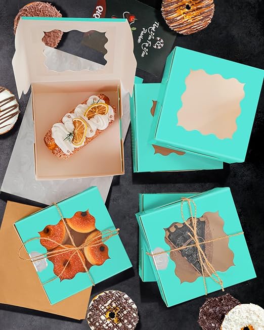 qiqee Mint Blue Cookie Boxes with Window 36packs 6x6x3 Mint Blue Bakery Box Pastry Box for Wedding Favor Birthday & Party