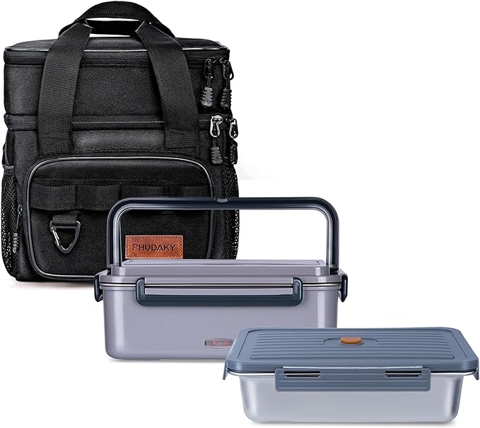 60oz Electric Lunch Box for Adults Men, 80W Heated Lunch Box with Insulated Lunch Bag,12v/24v/110v Portable Food Warmer Heatable Lunchbox for Car Truck Work Travel