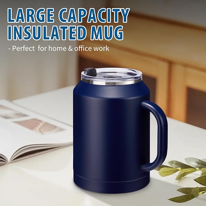 50 oz Mug Tumbler with Handle and Straw - 2-in-1 Lid, Insulated Metal Iced Coffee Thermal Cup, Stainless Steel Water Mugs, Double Wall Vacuum Water Cups Keep Cold-36H Hot-24H, 50oz Large Flask Jug