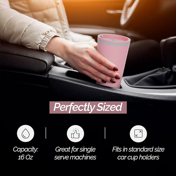 Copco Cone 16oz Insulated Travel Mug with Handle, Double Wall, Slide-Closure Lid, BPA-Free, Microwave & Dishwasher Safe, Reusable Plastic Travel Coffee Tumbler - Portable Coffee Cup (Pink)