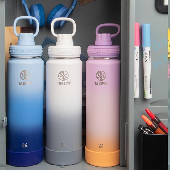 Takeya Actives Water Bottle with Spout Lid - Bottle with Double Stainless Steel Insulation - Dishwasher Safe & BPA-Free - Bottle with Spout Lid & Removable Bumper - 24 oz, Ombre Pacific Blue