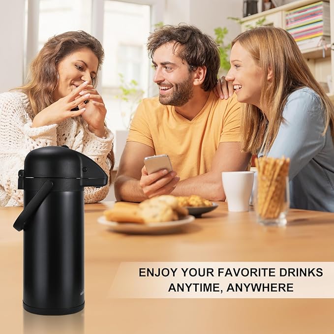Updated Airpot Coffee Dispenser with Pump,102OZ Insulated Thermal Coffee Carafe for Keeping Hot - Cold Water, Party Chocolate Drinks & Stainless Steel Thermos Urn Large Thermal Hot Drink (Black)