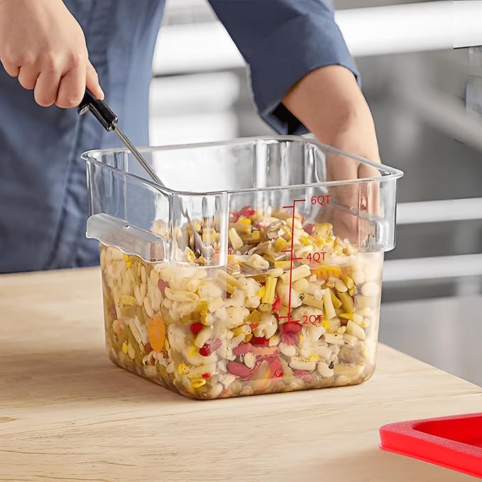 4 Pack Food Storage Containers, 6 Quart with Lids, Square Commercial Containers with Scale, NSF, Polycarbonate, Clear