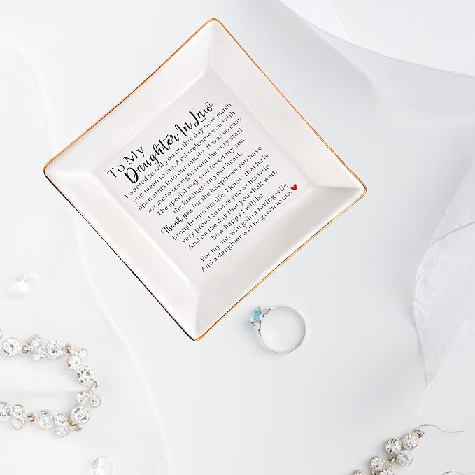 to My Daughter in Law Gift from Mother in Law Ceramic Jewelry Tray Dish, Wedding Gift for future Daughter-In-Law Gift