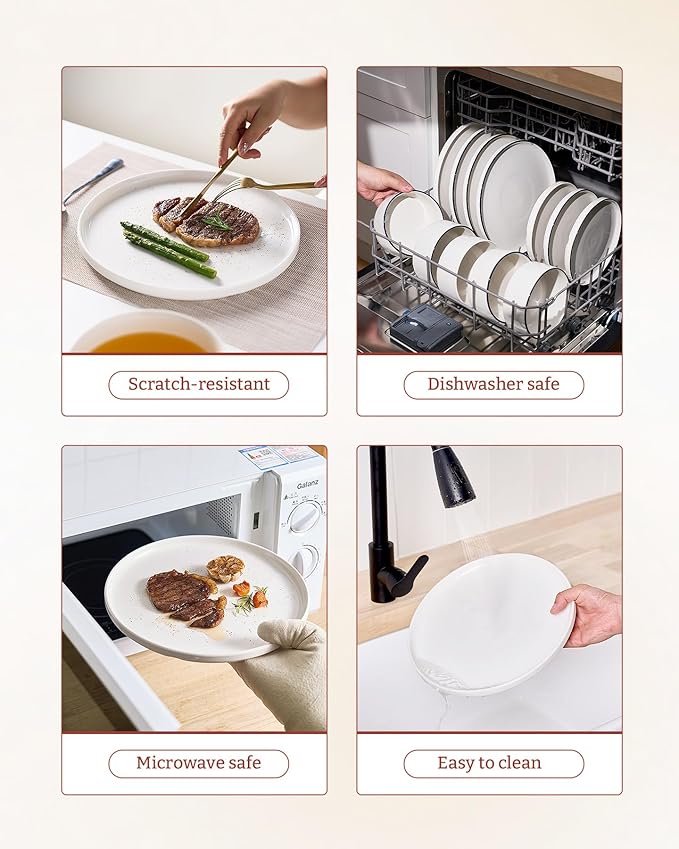 Famiware Porcelain Dinnerware Set, 12-Piece Modern Plate and Bowl Set, Dish Set for 4, Microwave and Dishwasher Safe Tableware, White