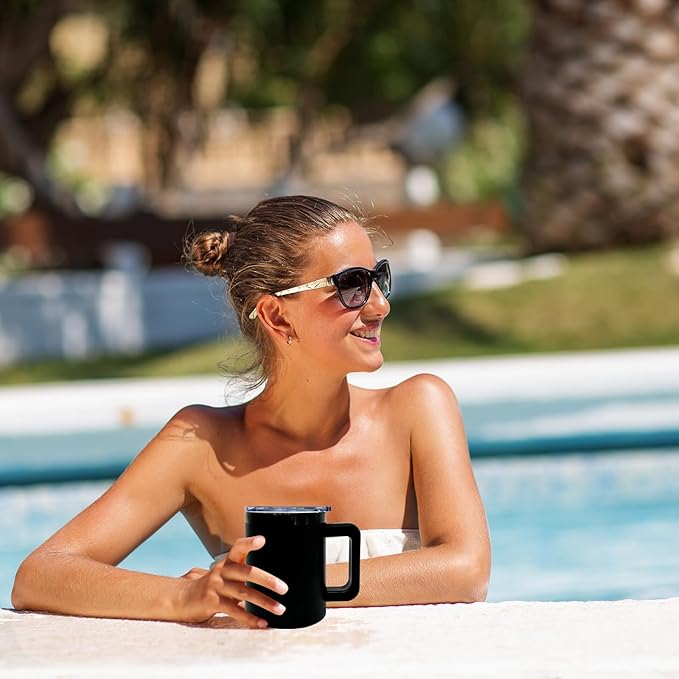 10 oz Tumbler with Handle and Straw Stainless Steel Insulated Coffee Mug for Laser Graving Powder Coated Cup with Black Plated(Black,12 pack)