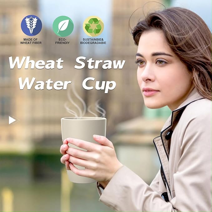 Wheat Straw Cups 8 PCS Good Alternative to Plastic Reusable Cups 20 oz Unbreakable Drinking Cup Reusable Dishwasher Safe Water Plastic Glasses Beige Series