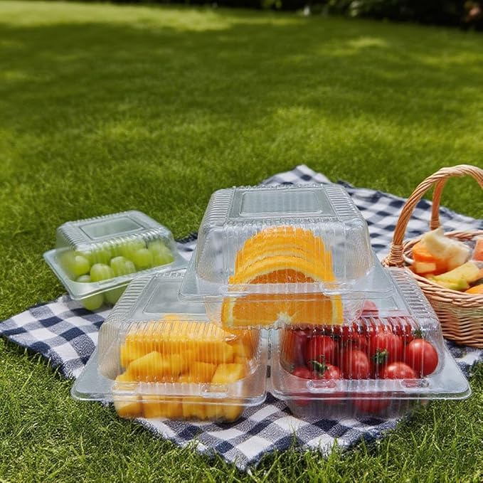 100 Packs clear hinged plastic containers, plastic Cake Slice Container, Square Hinge Food Containers cupcake containers