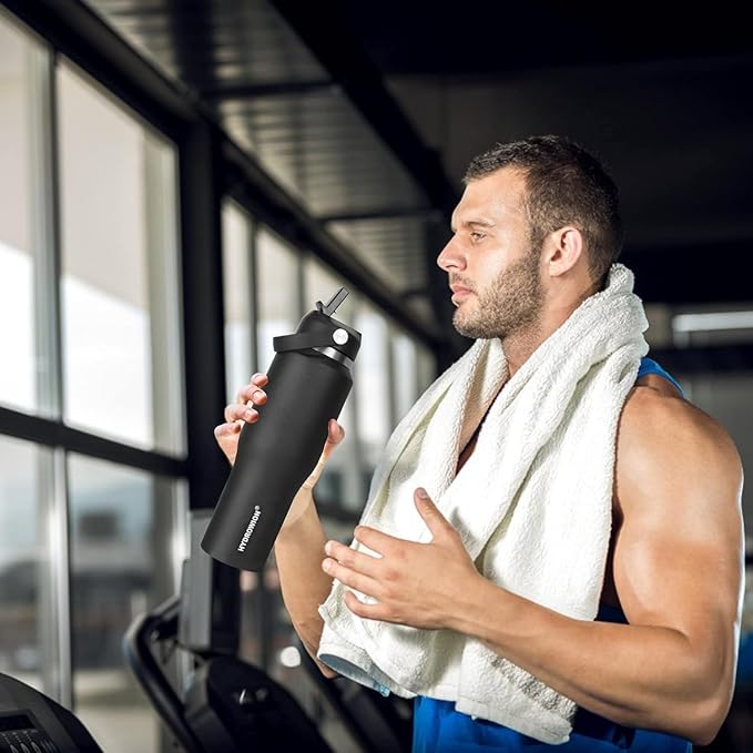 SENDESTAR 40oz Stainless Steel Water Bottle(Cold for 48 Hrs, Hot for 24 Hrs),Double Wall Vacuum Insulated Bottle with Straw Lid, Spout Lid and Flex Cap, Fit in Any Car Cup Holder,Grey-B