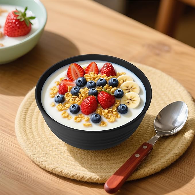 Wrova Wheat Straw Camping Bowls Sets of 6,Unbreakable 26oz Lightweight Bowls Sets for Outdoors Activity,Breakfast Bowls for Cereal and Salad.Black Series