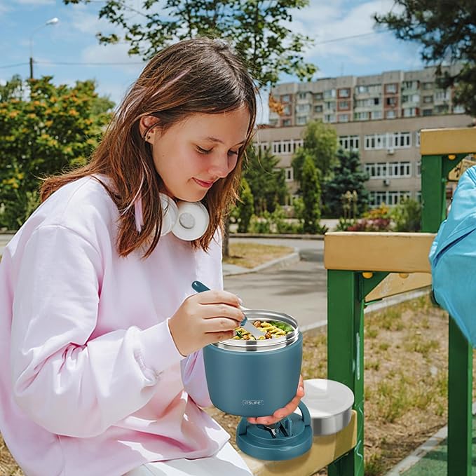 Soup Thermo for Hot Food Adults 32OZ Lunch Containers Wide Mouth Hot Food Jar Vacuum Insulated Stainless Steel Bento Box Leakproof with Spoon (Teal)