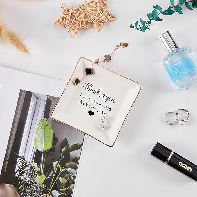 Bonus Mom Gifts for Step Mom Ring Dish Jewelry Tray for Mother in Law Birthday Mothers Day Valentine's Christmas Stepmom Gift, Thank You for Loving Me As Your Own Mother in Law Wedding Gifts