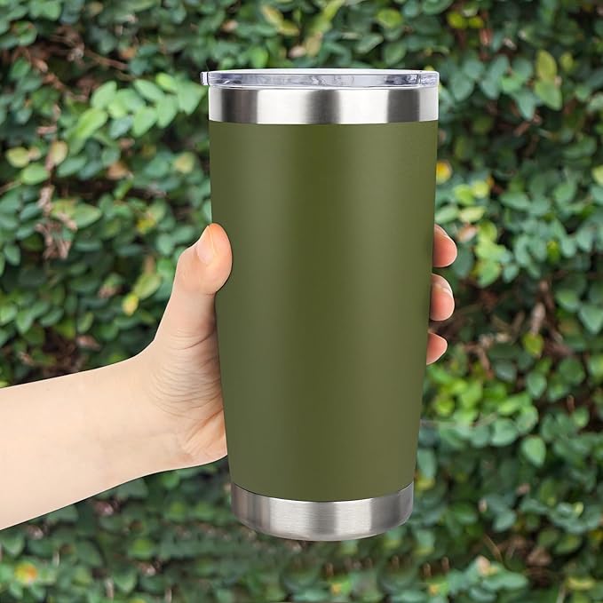 20oz Stainless Steel Tumbler Bulk with Lid, Travel Mug - Double Wall Vacuum Powder Coated Cup - Army Green, 6 Pack