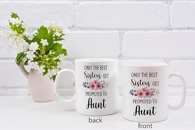 QASHWEY Aunt Mug, Aunt Coffee Mug, Pregnancy Announcement Mugs Tea Cups Gifts for AuntAuntie, Auntie Mothers Day CoffeeMug, Gifts for AuntAuntie, Promoted toAunt CoffeeCups Ceramic 11oz