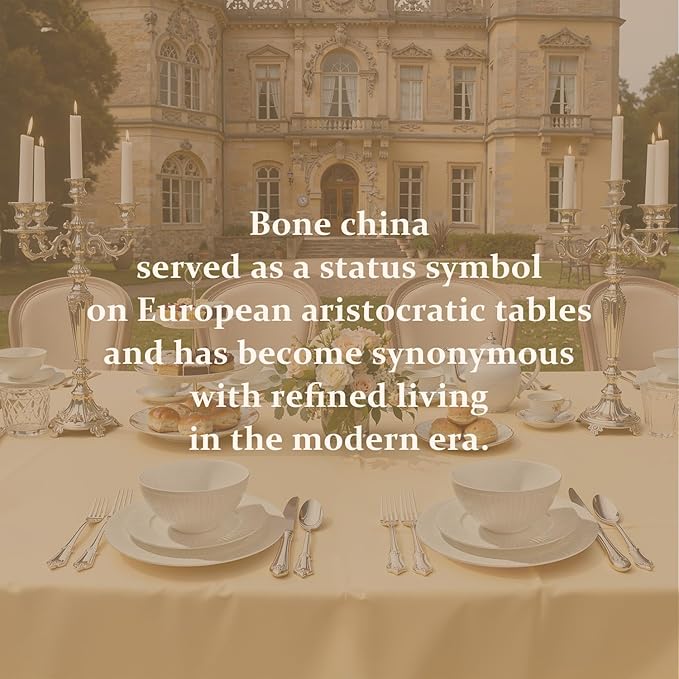 KINGSTONE Bone China Dinnerware Set, 12-Piece White Lightweight Porcelain with Textured Design Service for 4, Plates, Bowls, for Family Dining, Restaurants, Gifting,Microwave and Dishwasher Safe